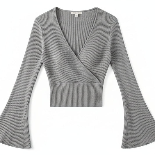 Women’s V-Neck Long Sleeve Knit Top – Solid Color