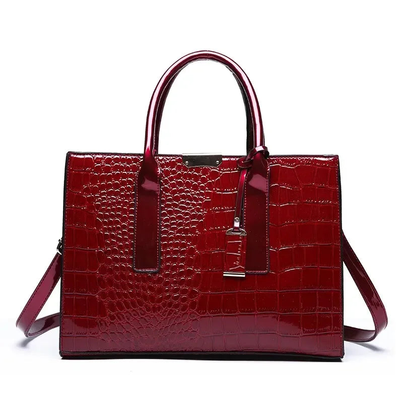 Women’s Crocodile Pattern Tote Bag – Large Capacity Shoulder Bag