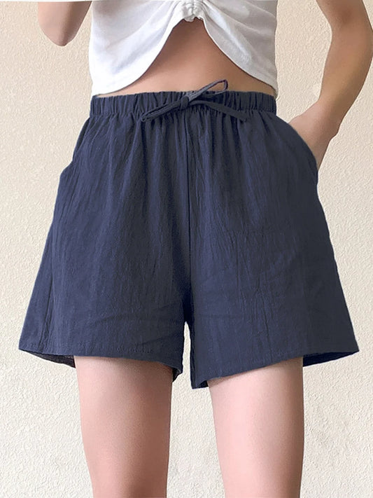 Women’s High Waist Linen Shorts – Black Casual Fit