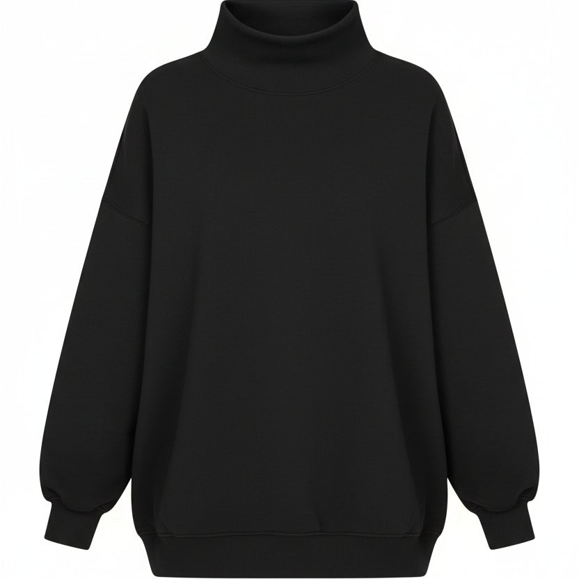 Women’s Long Sleeve High Neck Hoodie – Loose Fit Solid Color