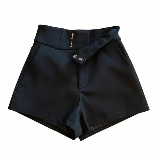 Women’s High Waist A-Line Shorts – Black Casual Fit