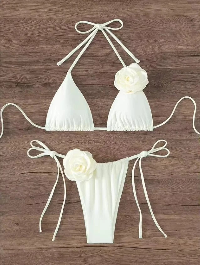 Black Rose Bikini Set for Women – Tie Side Triangle Swimsuit - Velshara store