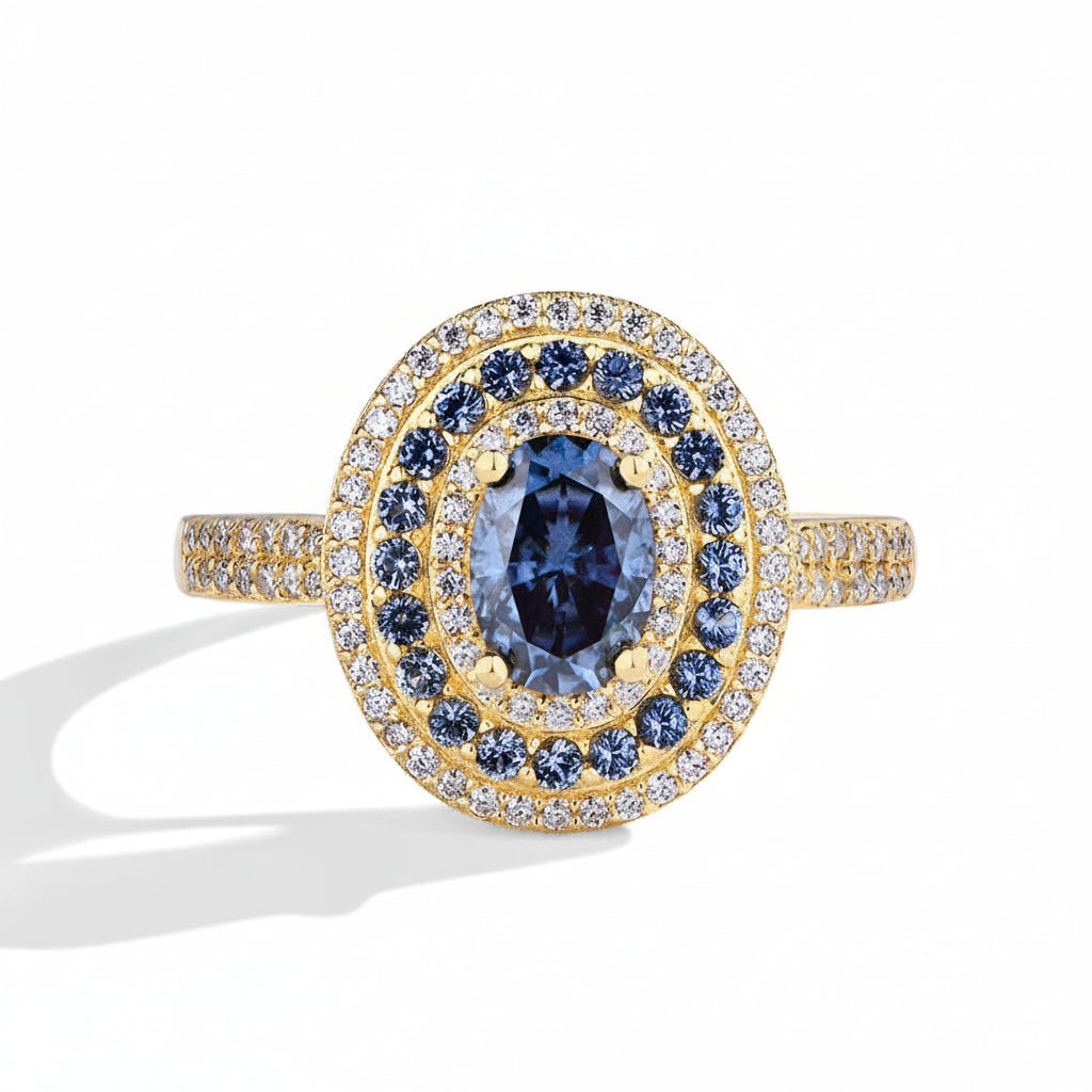 Blue Moissanite Engagement Ring - S925 Sterling Silver - Velshara store