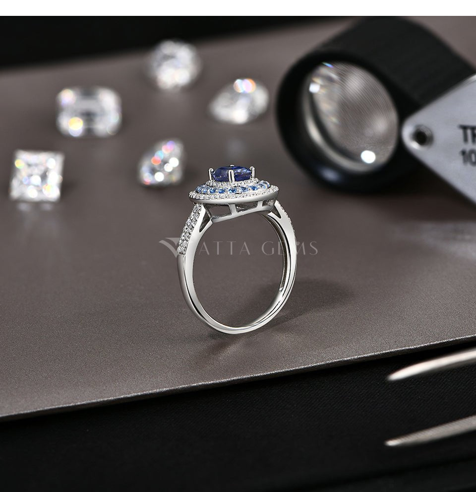 Blue Moissanite Engagement Ring - S925 Sterling Silver - Velshara store