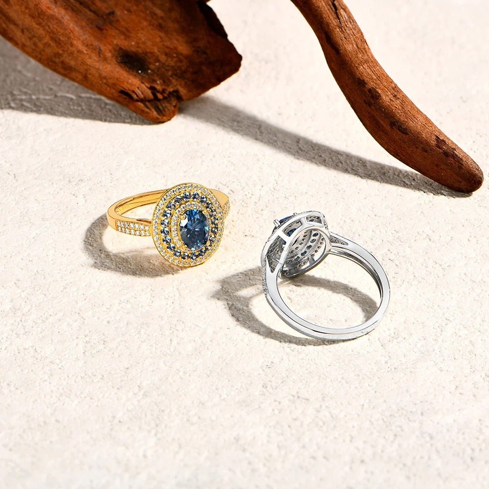 Blue Moissanite Engagement Ring - S925 Sterling Silver - Velshara store