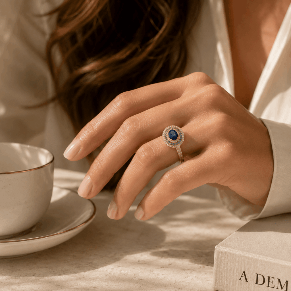 Blue Moissanite Engagement Ring - S925 Sterling Silver - Velshara store