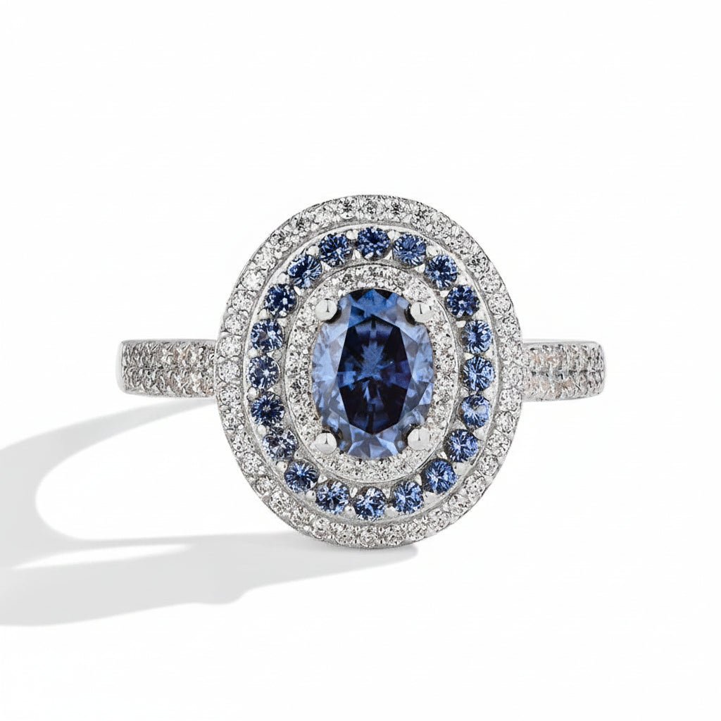 Blue Moissanite Engagement Ring - S925 Sterling Silver - Velshara store