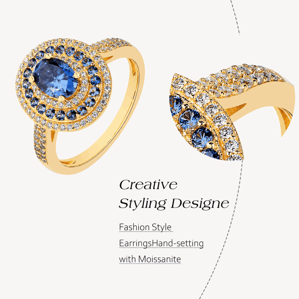 Blue Moissanite Engagement Ring - S925 Sterling Silver - Velshara store