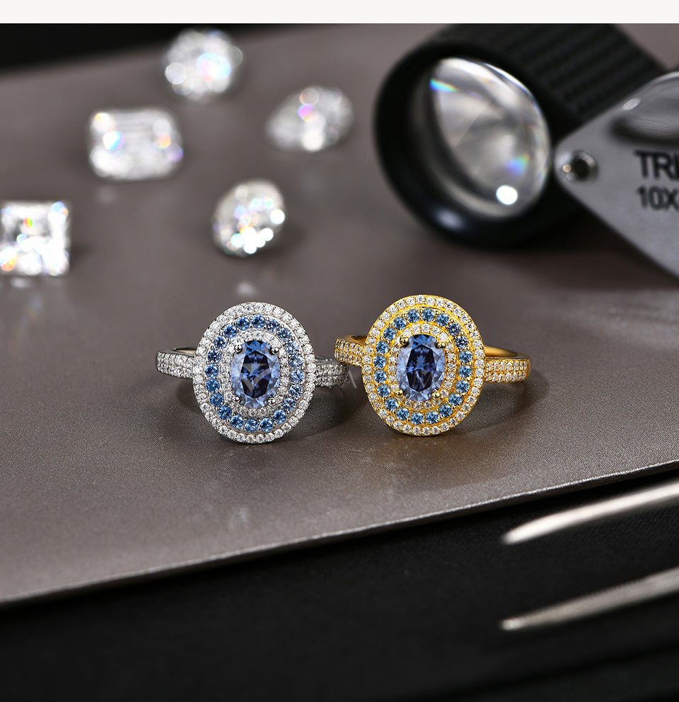Blue Moissanite Engagement Ring - S925 Sterling Silver - Velshara store