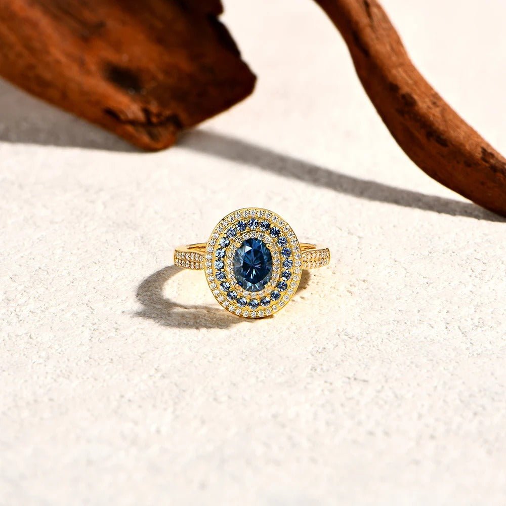 Blue Moissanite Engagement Ring - S925 Sterling Silver - Velshara store