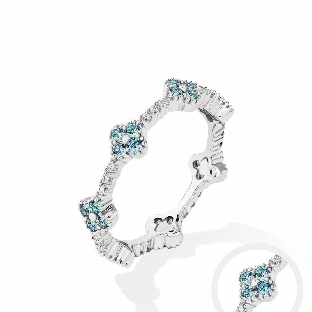 Blue Moissanite Eternity Ring – S925 Sterling Silver D Color VVS1 Wedding Band for Women - Velshara store