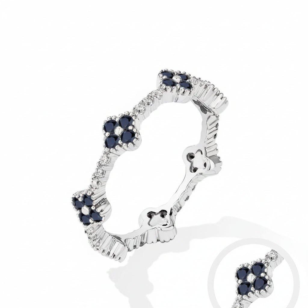 Blue Moissanite Eternity Ring – S925 Sterling Silver D Color VVS1 Wedding Band for Women - Velshara store