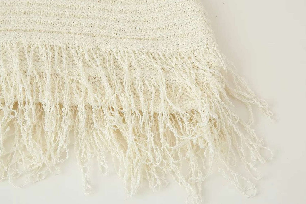 Co Ord Set for Women – Cream Knit Two Piece Summer Outfit with Fringe Detail - Velshara store