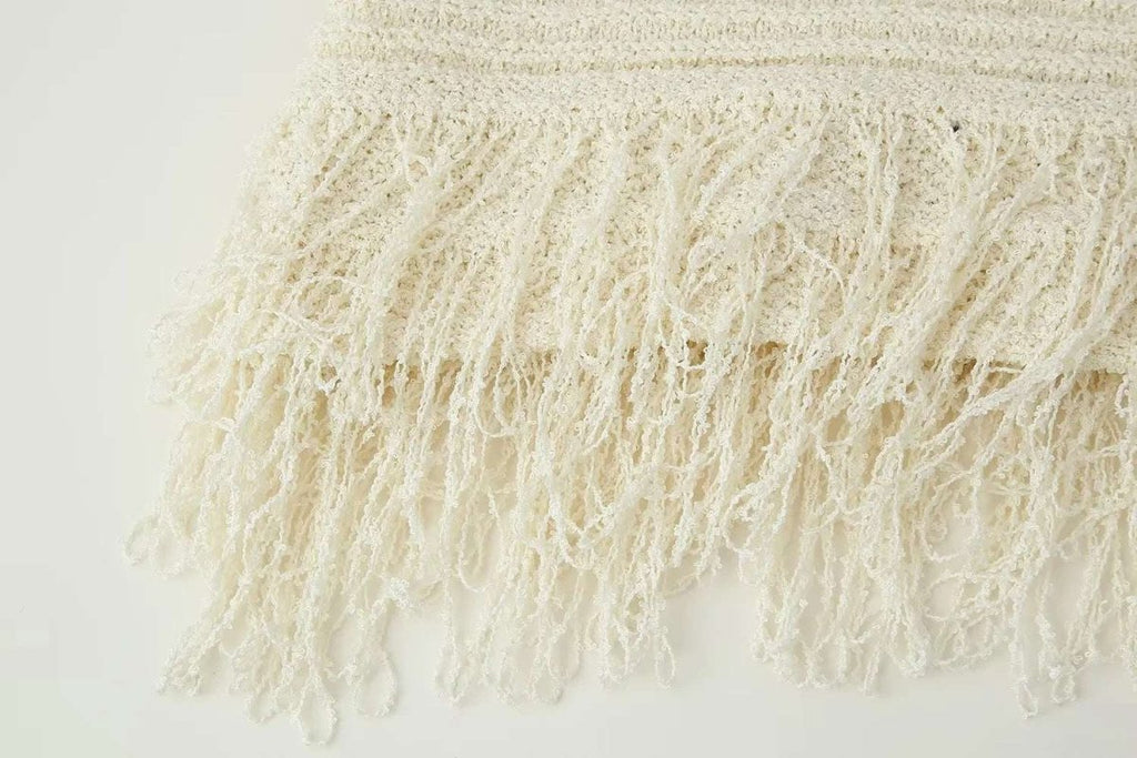 Co Ord Set for Women – Cream Knit Two Piece Summer Outfit with Fringe Detail - Velshara store