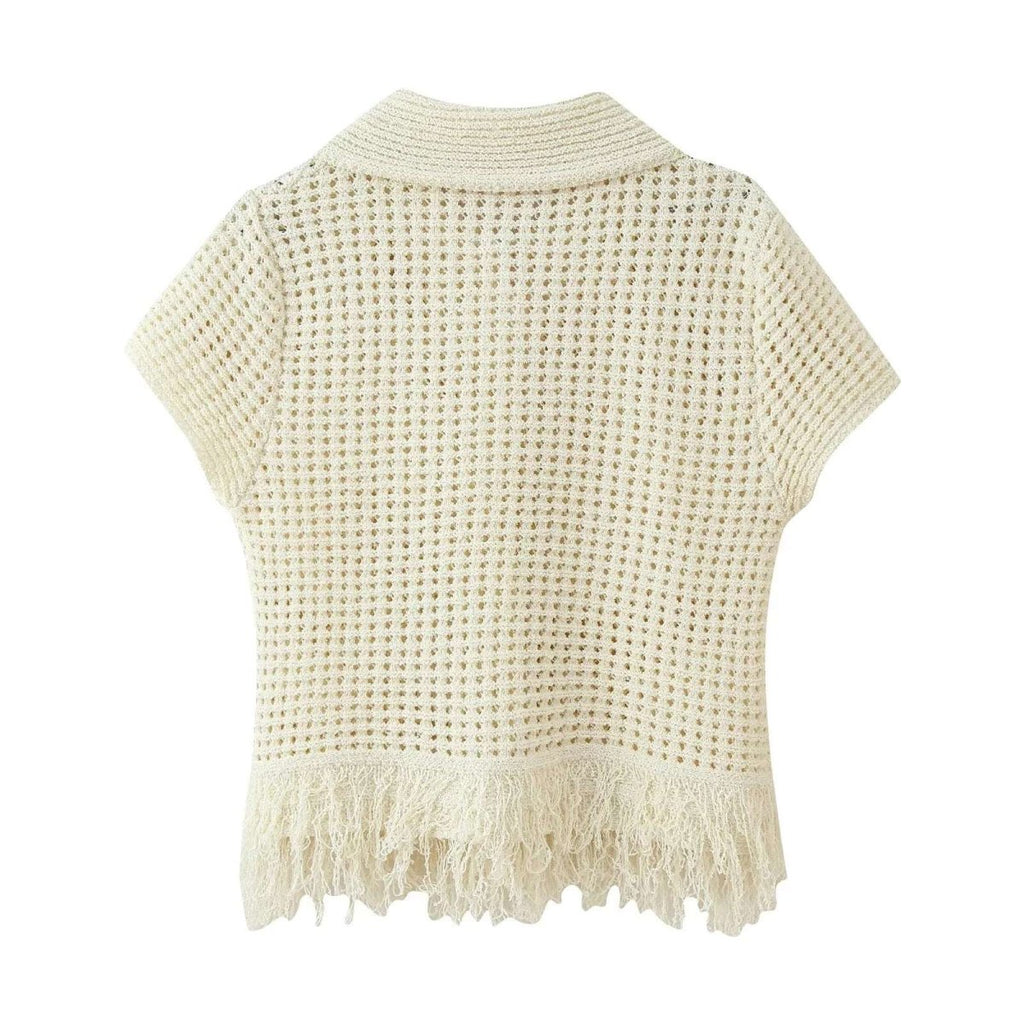 Co Ord Set for Women – Cream Knit Two Piece Summer Outfit with Fringe Detail - Velshara store