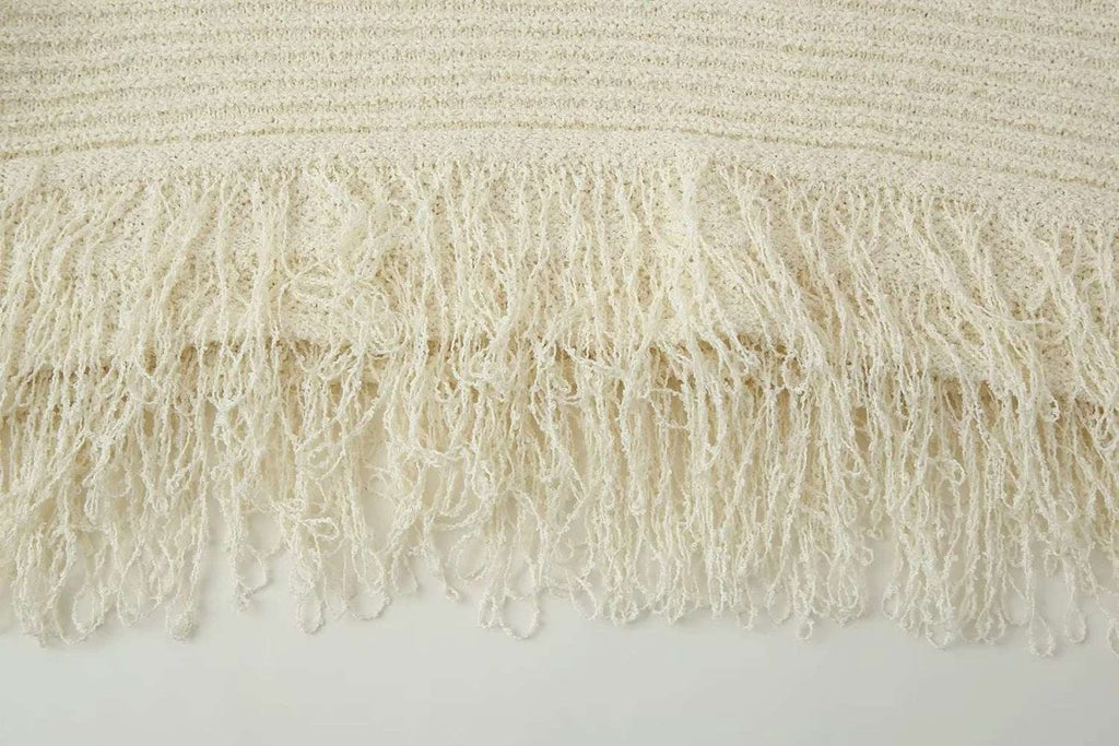 Co Ord Set for Women – Cream Knit Two Piece Summer Outfit with Fringe Detail - Velshara store