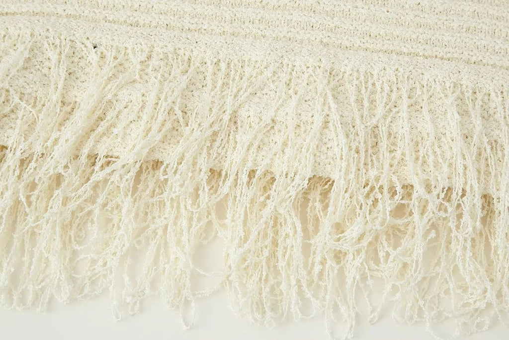 Co Ord Set for Women – Cream Knit Two Piece Summer Outfit with Fringe Detail - Velshara store