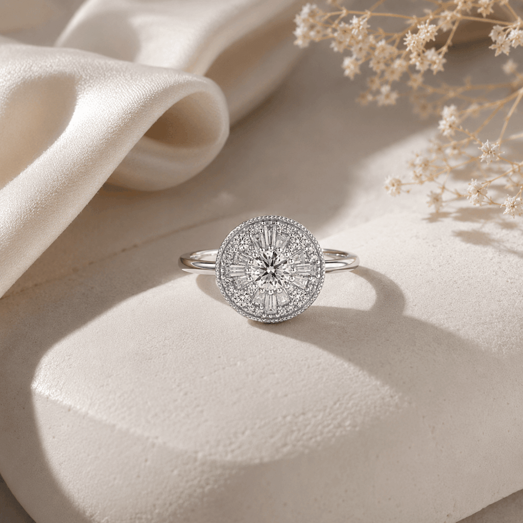 Luxury Moissanite Halo Ring – S925 Sterling Silver Round Cut D Color VVS1 Engagement Ring for Women - Velshara store
