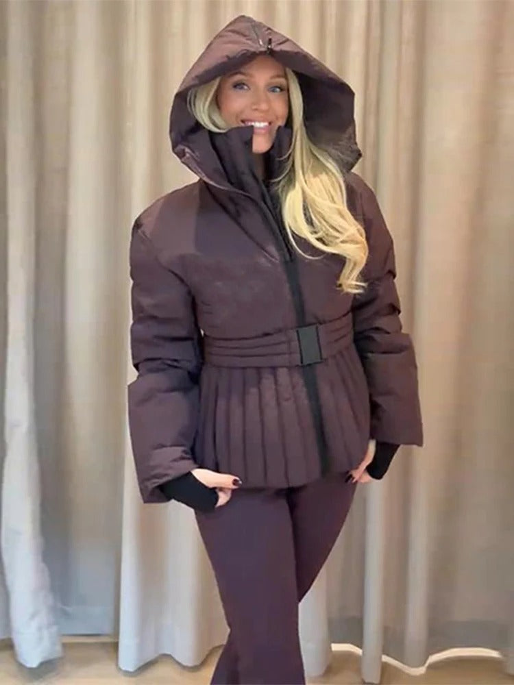 Womens Puffer ski Jacket Hood – Warm Winter Quilted Hooded Coat for Women