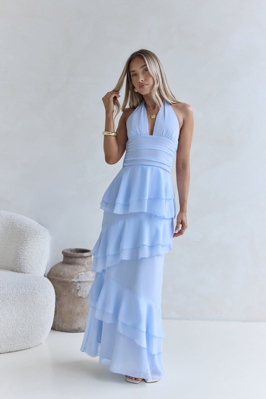 Path Of Fate Halter Maxi Dress Blue - Velshara store