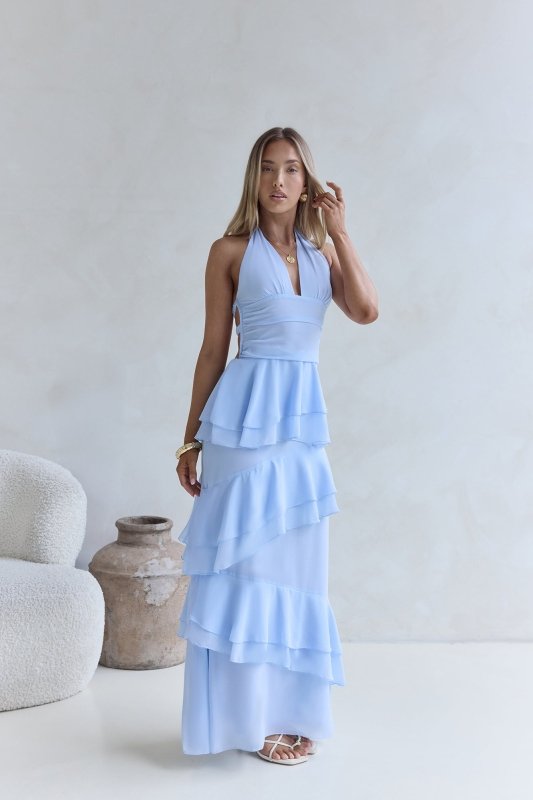 Path Of Fate Halter Maxi Dress Blue - Velshara store