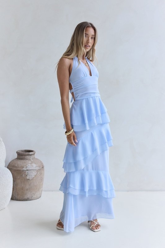 Path Of Fate Halter Maxi Dress Blue - Velshara store