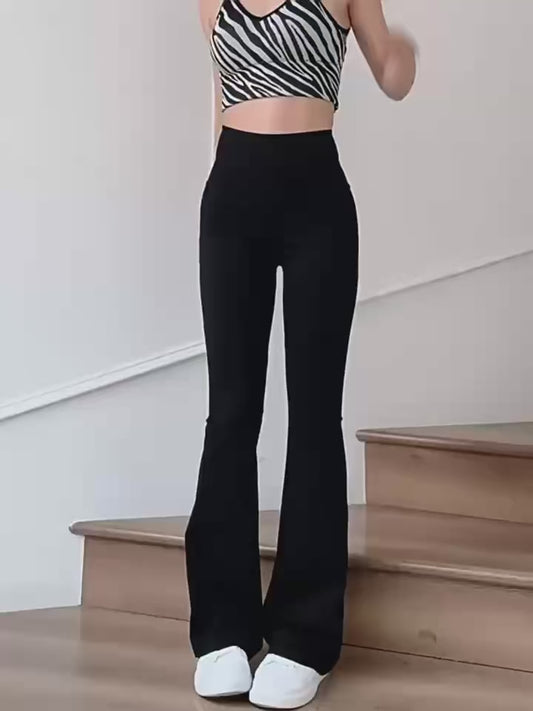 Women's Black Flare Leggings - Y2K Elastic Waist Bell Bottom Pants for Yoga & Casual Wear