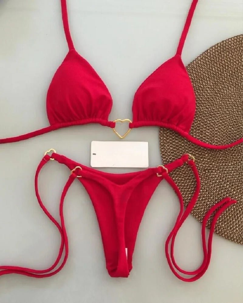 Red Brazilian Bikini Set for Women – Tie Side Two Piece Swimsuit - Velshara store