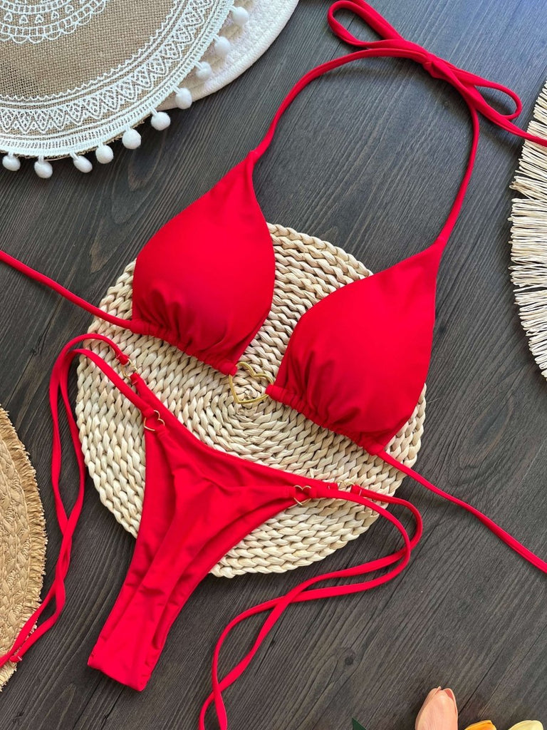 Red Brazilian Bikini Set for Women – Tie Side Two Piece Swimsuit - Velshara store