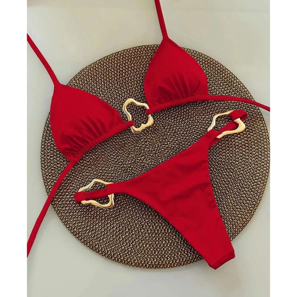 Red Heart Detail Bikini Set for Women – Tie Side Triangle Swimsuit - Velshara store