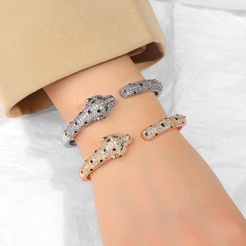 Rhinestone Leopard Cuff Bangle - Statement Party Jewelry - Velshara store