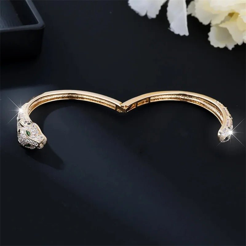 Rhinestone Leopard Cuff Bangle - Statement Party Jewelry - Velshara store