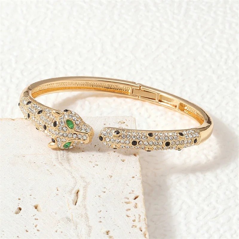 Rhinestone Leopard Cuff Bangle - Statement Party Jewelry - Velshara store