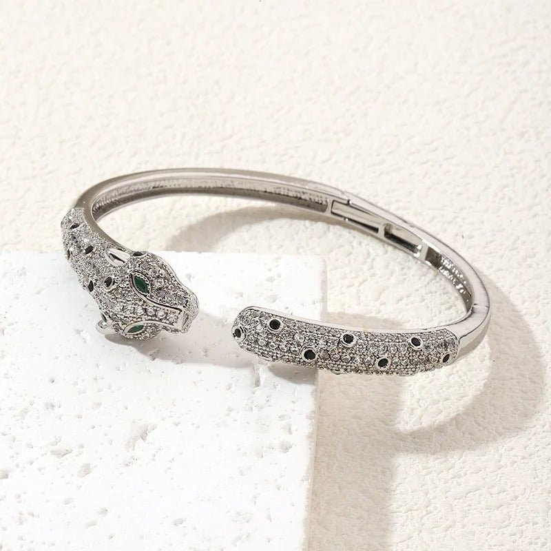 Rhinestone Leopard Cuff Bangle - Statement Party Jewelry - Velshara store