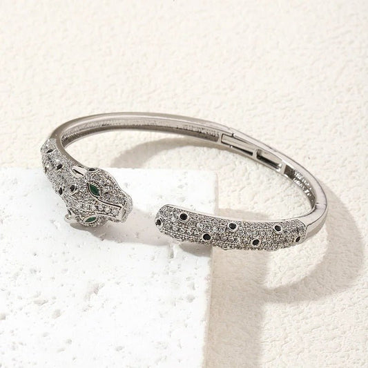 Rhinestone Leopard Cuff Bangle - Statement Party Jewelry - Velshara store