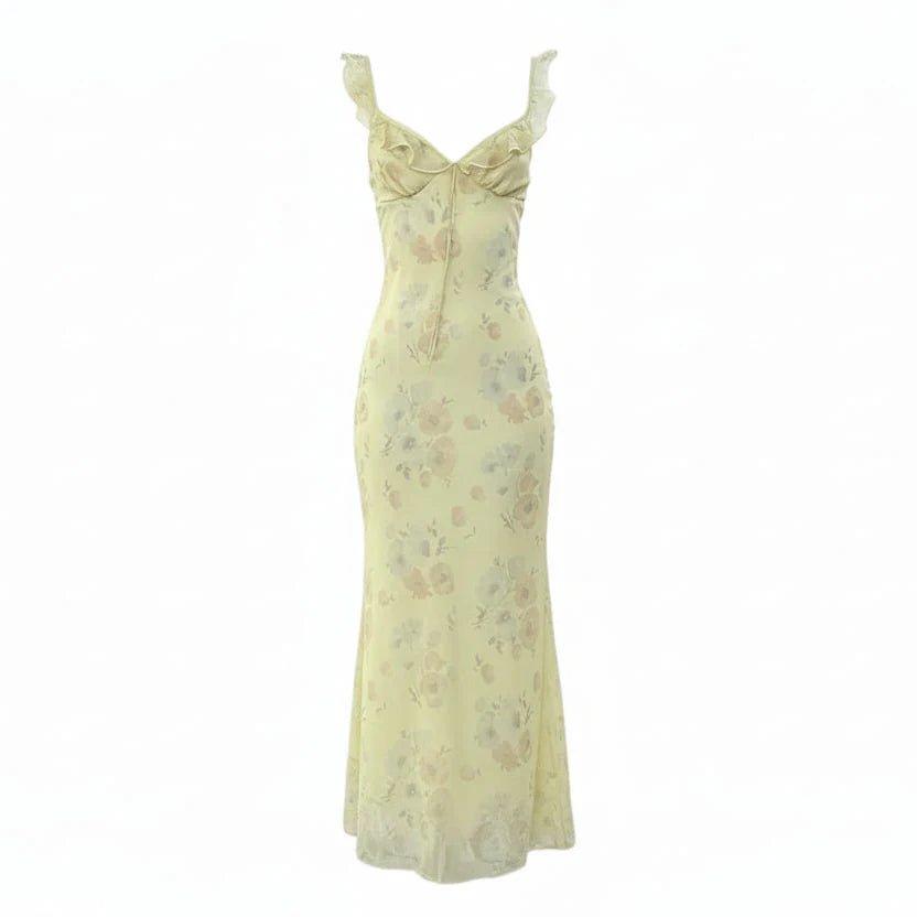 Summer Flower Printed Women's Sexy Low - cut Dress Sleeveless Backless Slim Sling Dresses 2025 Beach Vacation Lady Vestidos - Velshara store