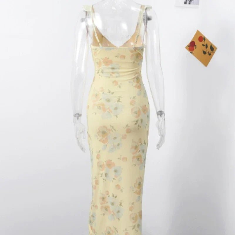 Summer Flower Printed Women's Sexy Low - cut Dress Sleeveless Backless Slim Sling Dresses 2025 Beach Vacation Lady Vestidos - Velshara store