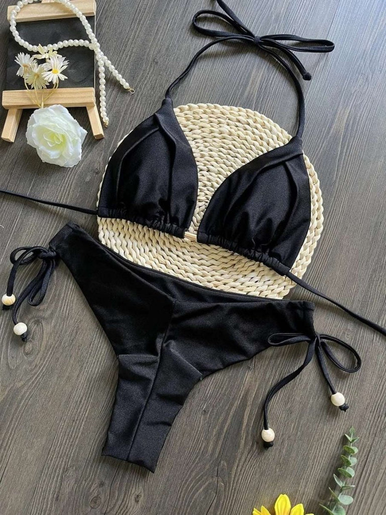 Summer Triangle Swimsuit Set – Blue & Green Beachwear - Velshara store