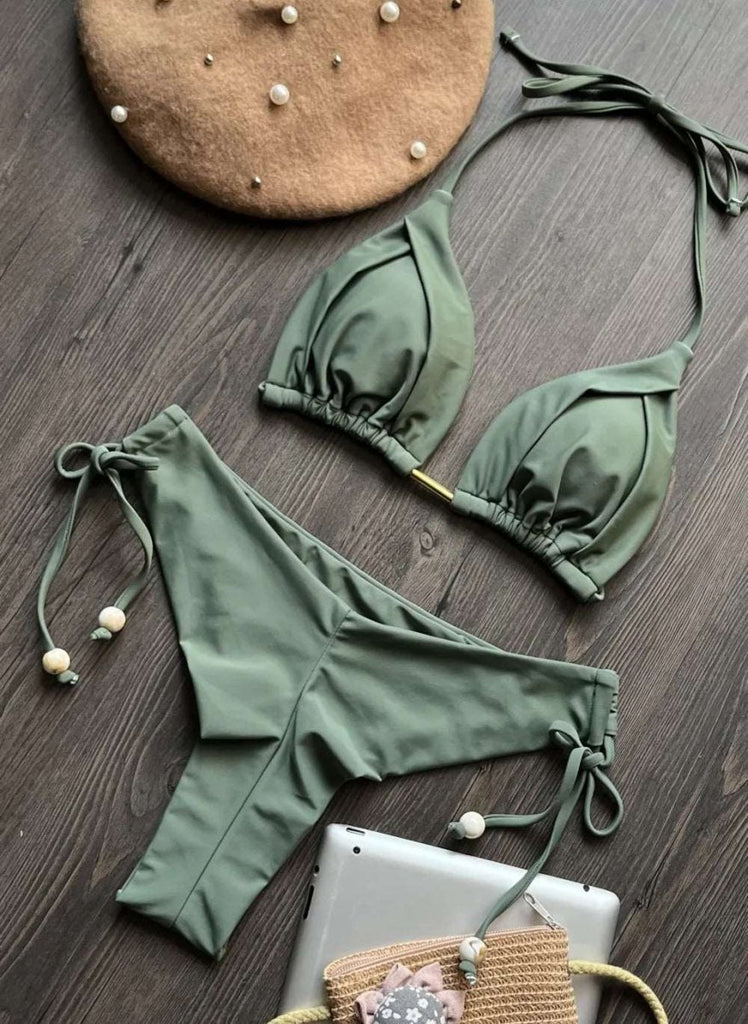Summer Triangle Swimsuit Set – Blue & Green Beachwear - Velshara store