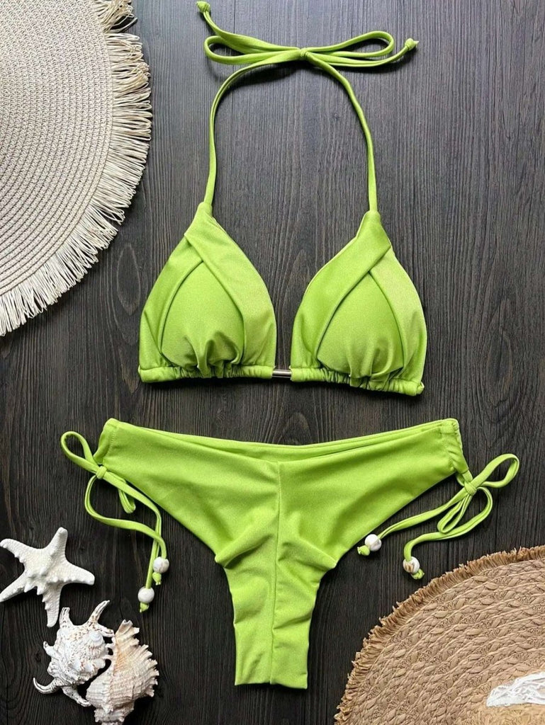 Summer Triangle Swimsuit Set – Blue & Green Beachwear - Velshara store