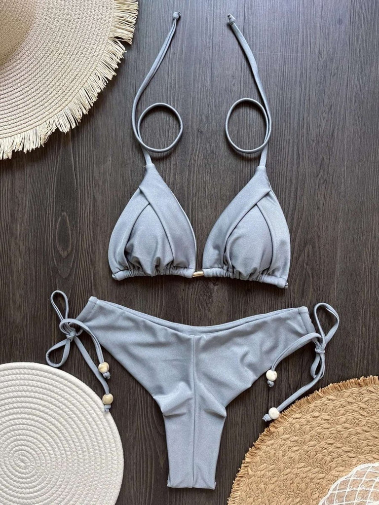 Summer Triangle Swimsuit Set – Blue & Green Beachwear - Velshara store