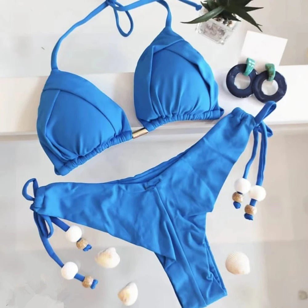 Summer Triangle Swimsuit Set – Blue & Green Beachwear - Velshara store