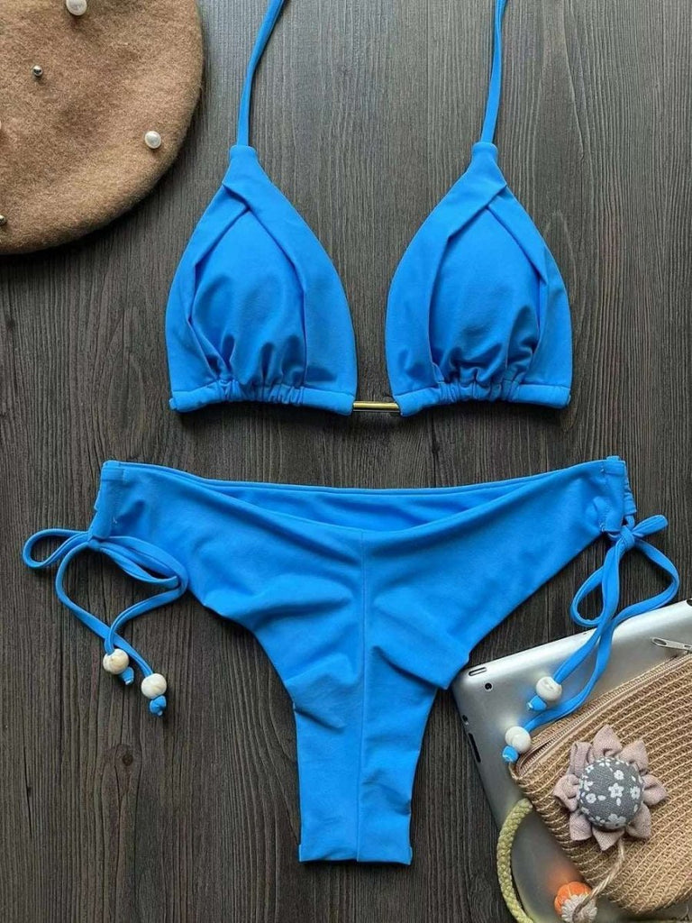 Summer Triangle Swimsuit Set – Blue & Green Beachwear - Velshara store