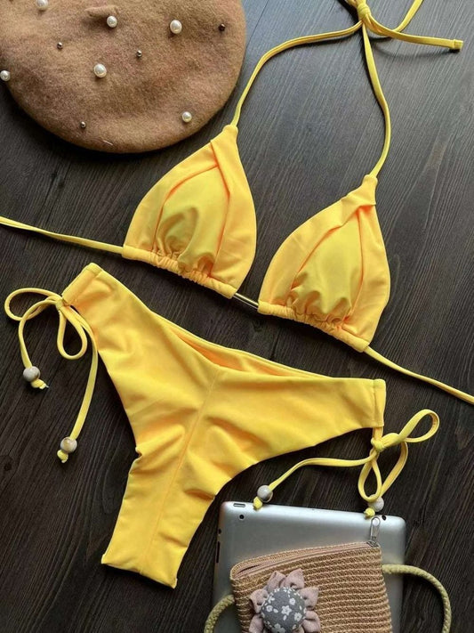 Summer Triangle Swimsuit Set – Blue & Green Beachwear - Velshara store