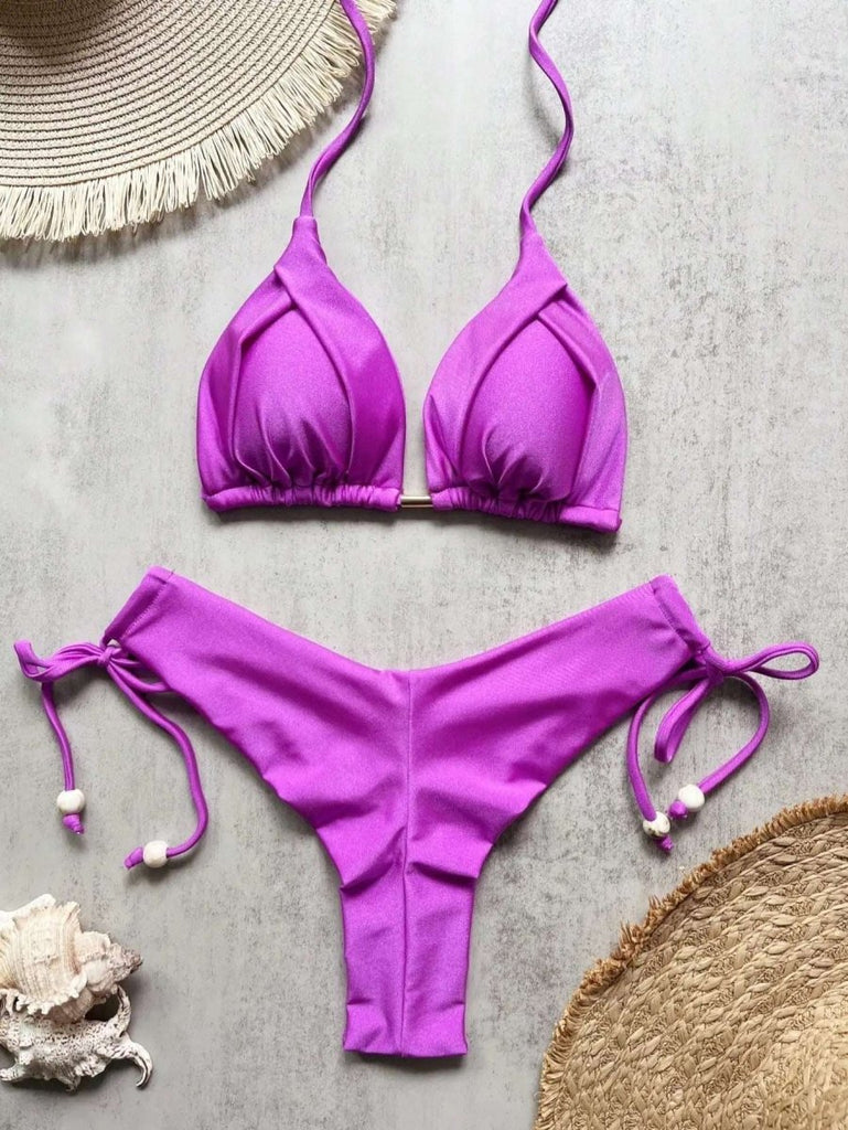 Summer Triangle Swimsuit Set – Blue & Green Beachwear - Velshara store