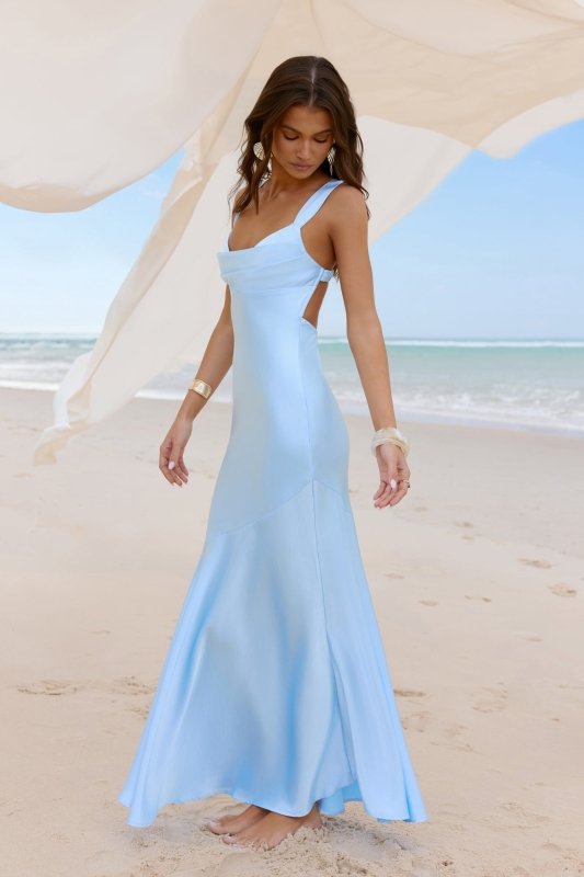 Wish From An Angel Satin Maxi Dress Blue - Velshara store