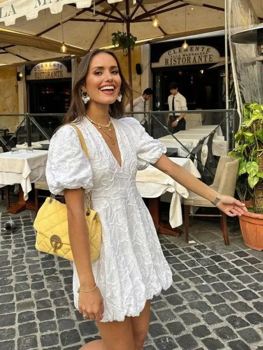 Women's Airy Fabric Summer Dress | Elegant White Dress with Embroidered Ruffles - Velshara store