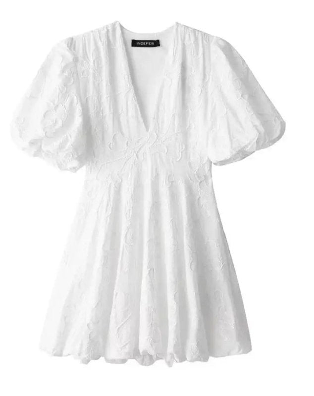 Women's Airy Fabric Summer Dress | Elegant White Dress with Embroidered Ruffles - Velshara store