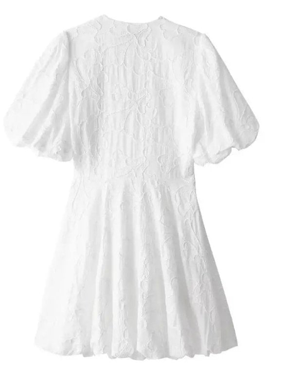 Women's Airy Fabric Summer Dress | Elegant White Dress with Embroidered Ruffles - Velshara store