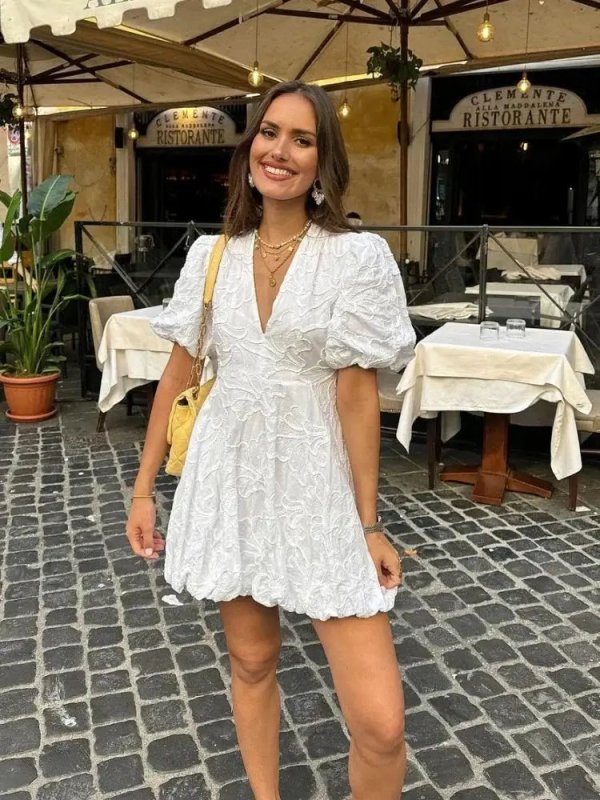 Women's Airy Fabric Summer Dress | Elegant White Dress with Embroidered Ruffles - Velshara store